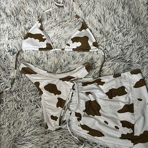 SHEIN White and Brown Cow Print Bra Intimates